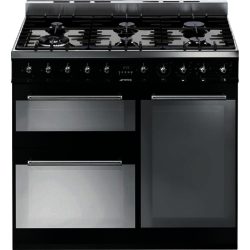Smeg SY93BL Symphony 90cm Three Cavity Dual Fuel Range Cooker in Black
